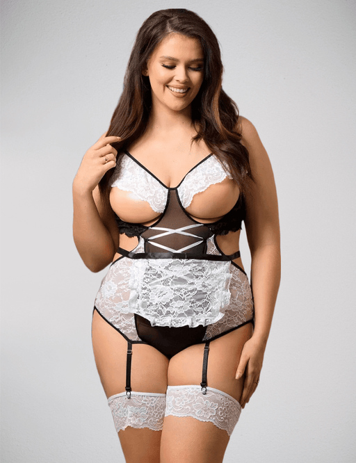 White Lace Maid Body with Cut-out Cups & Stocking Straps