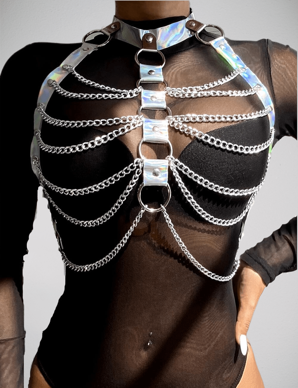 Scandals Holographic Chest Harness with Silver Chains Body Harness Scandals 