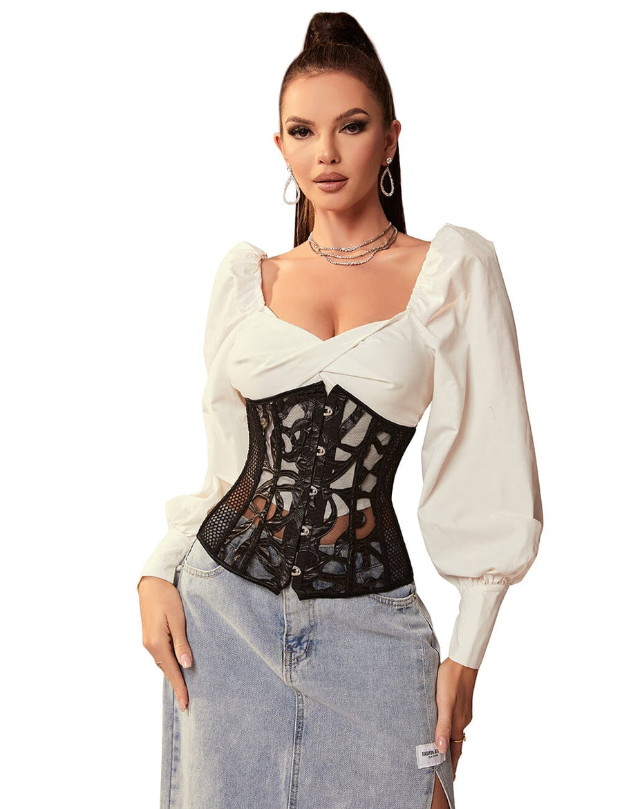 Scandals Mesh Corset with Floral Panel Corsets & Cinchers Scandals Lingerie 