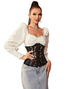 Scandals Mesh Corset with Floral Panel Corsets & Cinchers Scandals Lingerie 