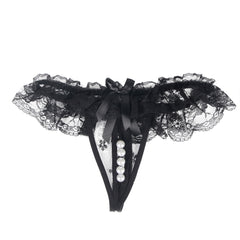 a black garter with pearls and lace