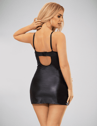 Thumbnail for Scandals Strappy Wet-look Mini Dress with Floral Panel Dresses - Wet-Look Scandals Lingerie 