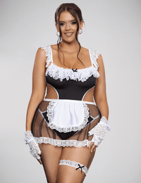 Thumbnail for Scandals Black Lace Maid body with Lace Gloves, Attachable Skirt and Garter Bedroom Dress Up Scandals Lingerie XL-2XL 