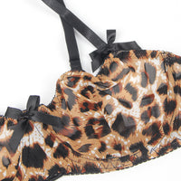 LEOPARD PRINT Bra and Garter Set: Strappy Design, Playful Leg Rings