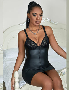Scandals Sexy Zippered Faux Leather Bodycon Dress Dresses - Wet-Look Scandals Lingerie 