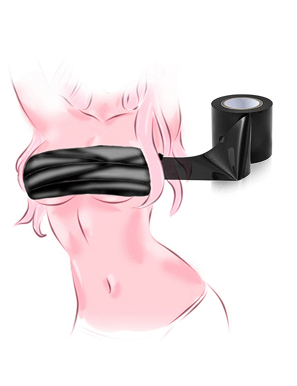 a drawing of a woman wrapped in tape