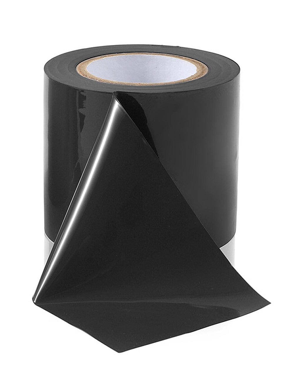a roll of black tape on a white background