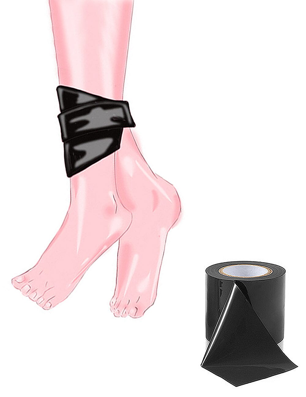 a drawing of a woman's bare feet with a black tape