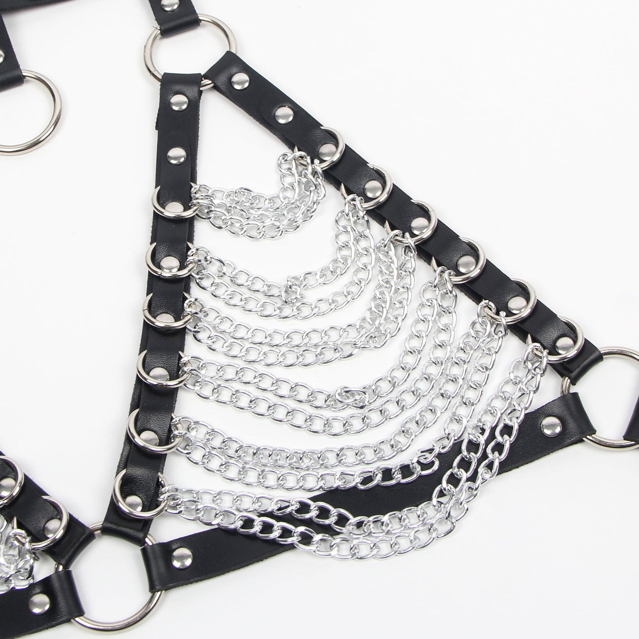 a black leather harness with chains and chains on it