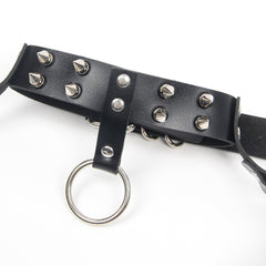 Black chain bra with studded collar from Scandals, featuring a trendy harness design and bold, edgy style.