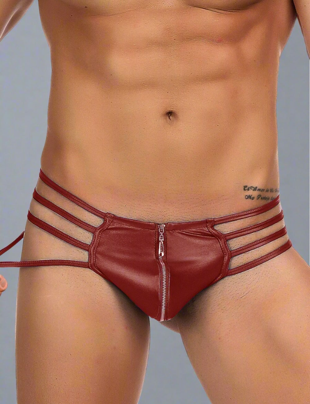 Scandals Men's Wet look Caged Zip Thong Menswear Scandals Lingerie 