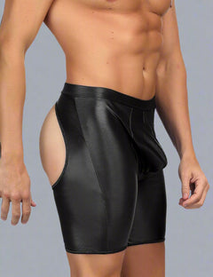 Men's Leather Assless Pants with Exposed Hips - Stand out in Wet Look Shorts Menswear Scandals Lingerie 