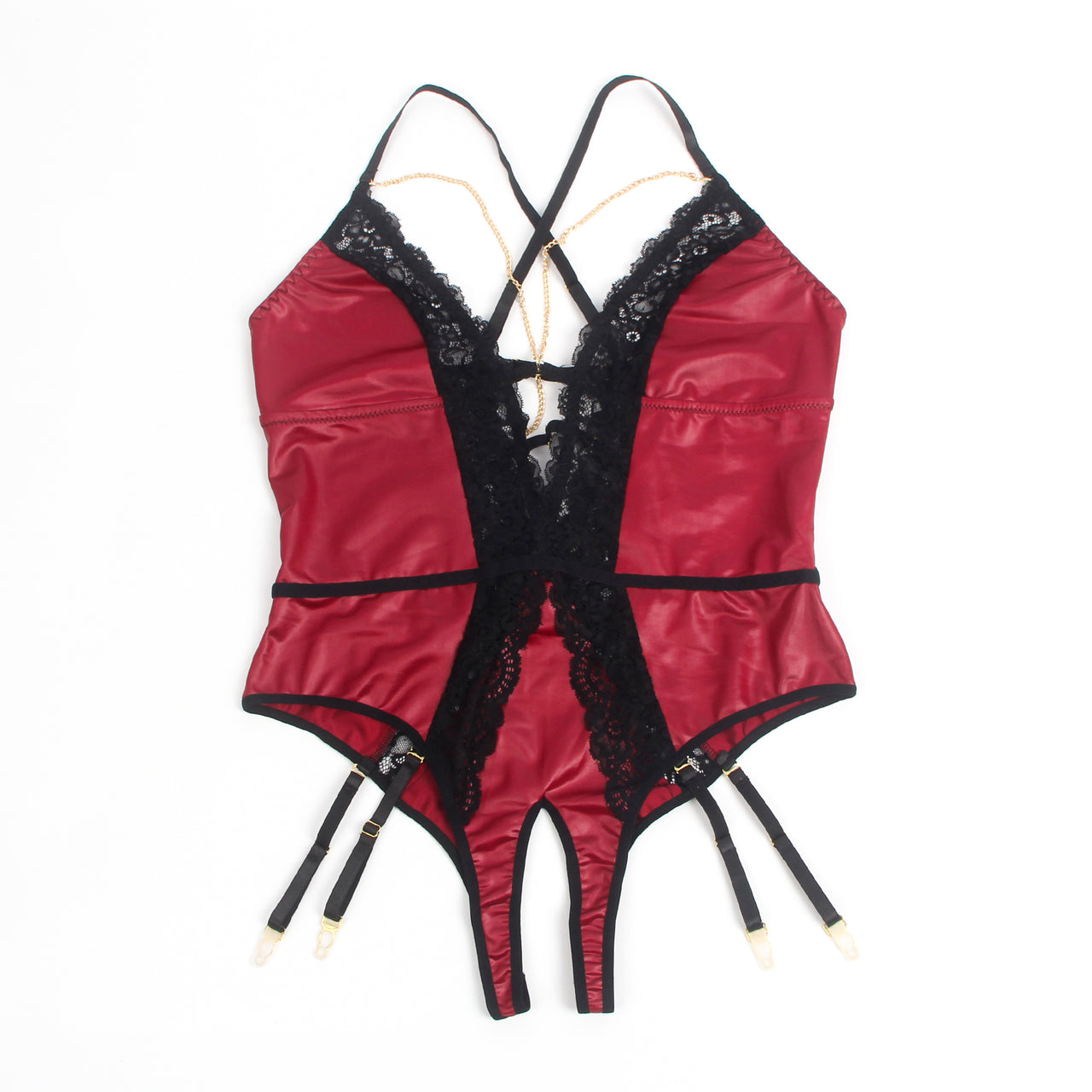 a red and black lingerie with straps