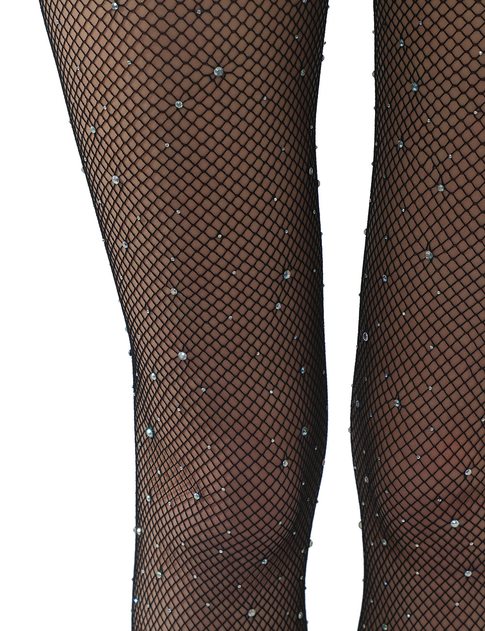 a close up of a person wearing black diamond fishnet stockings