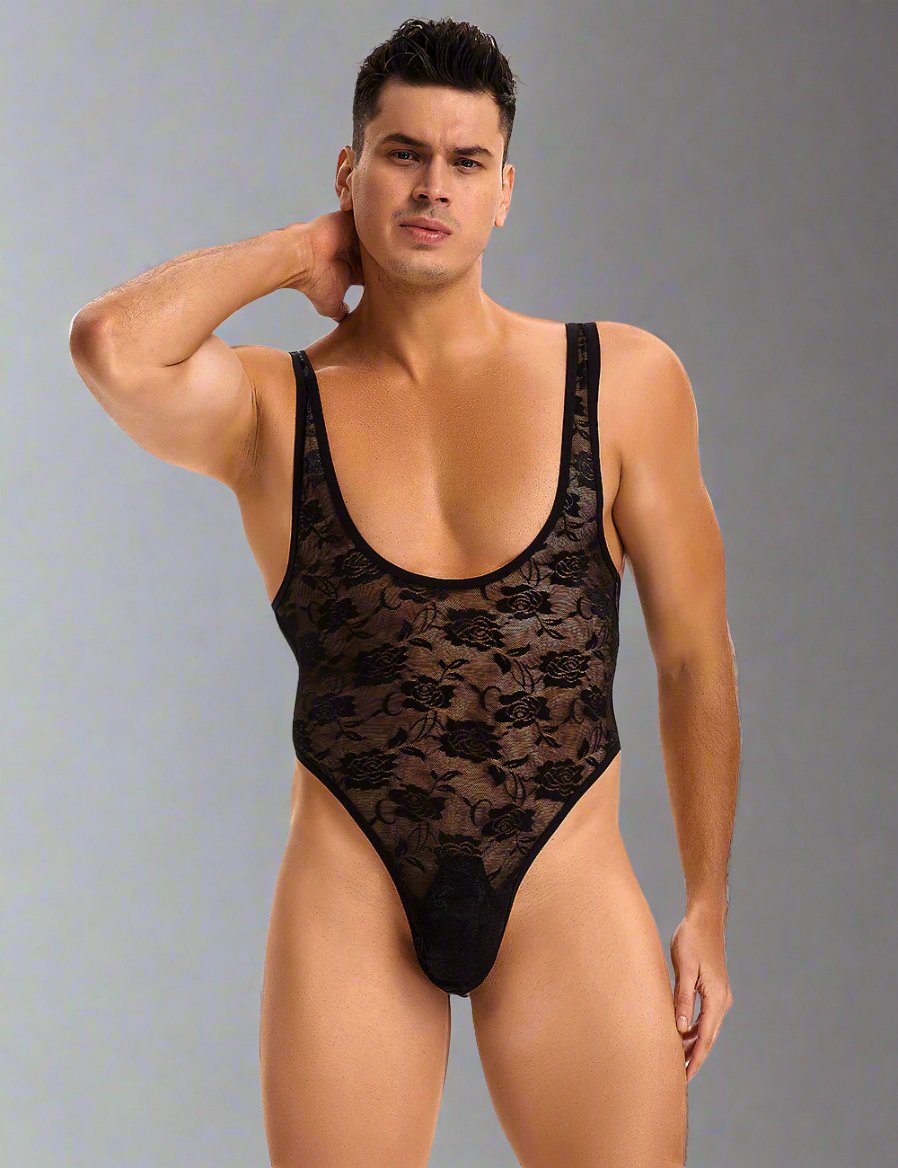 Scandals Men's Low Cut Lace Bodysuit