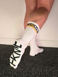 Elegant FKME Logo Socks in Large Font, showcasing luxury and comfort, perfect for any stylish wardrobe.