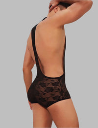 the back of a woman in a black lingerie