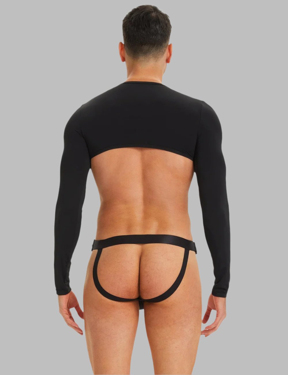 the back of a man wearing a black underwear