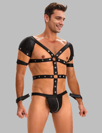 a man wearing a leather harness and harness