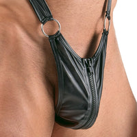 Luxury Long Sleeve Thong Bodysuit with Transparent Inserts and Stand-Up Collar