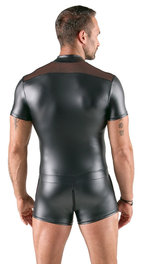Elegant mens playsuit with a unique 3-way zip, offering versatility and stunning aesthetics for the contemporary gentleman.