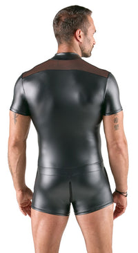 Elegant mens playsuit with a unique 3-way zip, offering versatility and stunning aesthetics for the contemporary gentleman.
