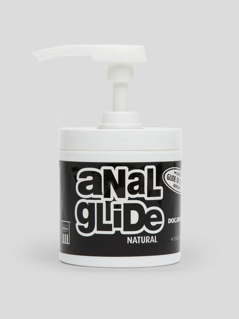 Doc Johnson Natural Anal Glide lubricant in pump dispenser, petrolatum-based formula for hot anal use, 134g.