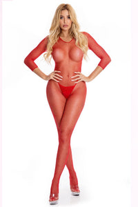 Thumbnail for Risque Crotchless Bodystocking Bodystockings Pink Lipstick (Kevco) 
