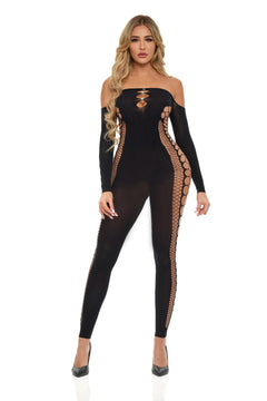 Pink Lipstick Diamond Drippin Bodystocking in Black