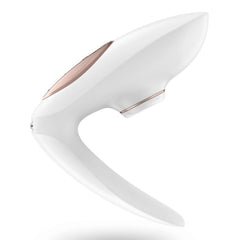 Satisfyer Pro 4 Couples Vibrator, wearable clitoral stimulator with suction function, designed for intimate pleasure and couples use.