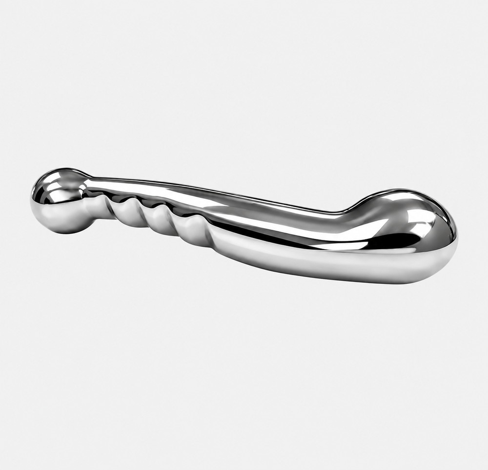 Stainless Steel 11” Dildo – Luxury Weighted S-Shaped Design, polished double-ended stainless steel toy