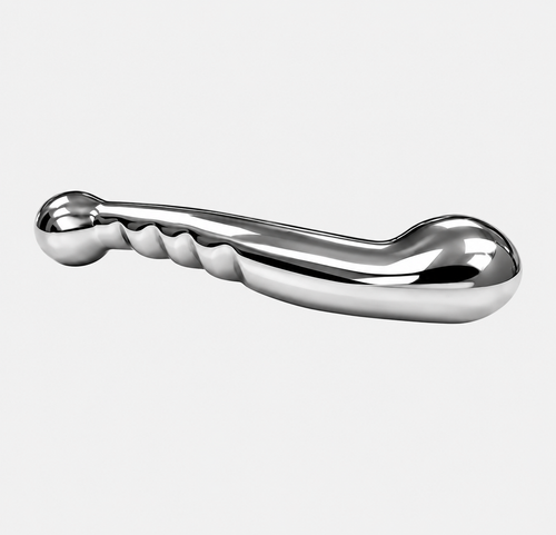 Stainless Steel 11” Dildo – Luxury Weighted S-Shaped Design, polished double-ended stainless steel toy