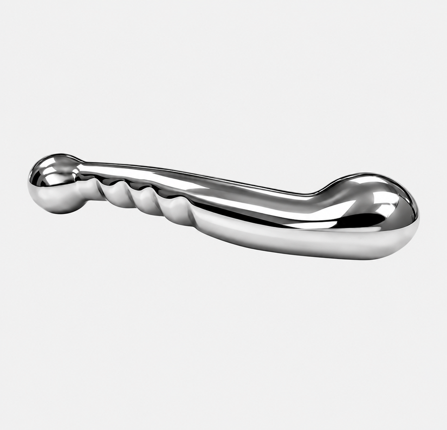 Stainless Steel 11” Dildo – Luxury Weighted S-Shaped Design, polished double-ended stainless steel toy