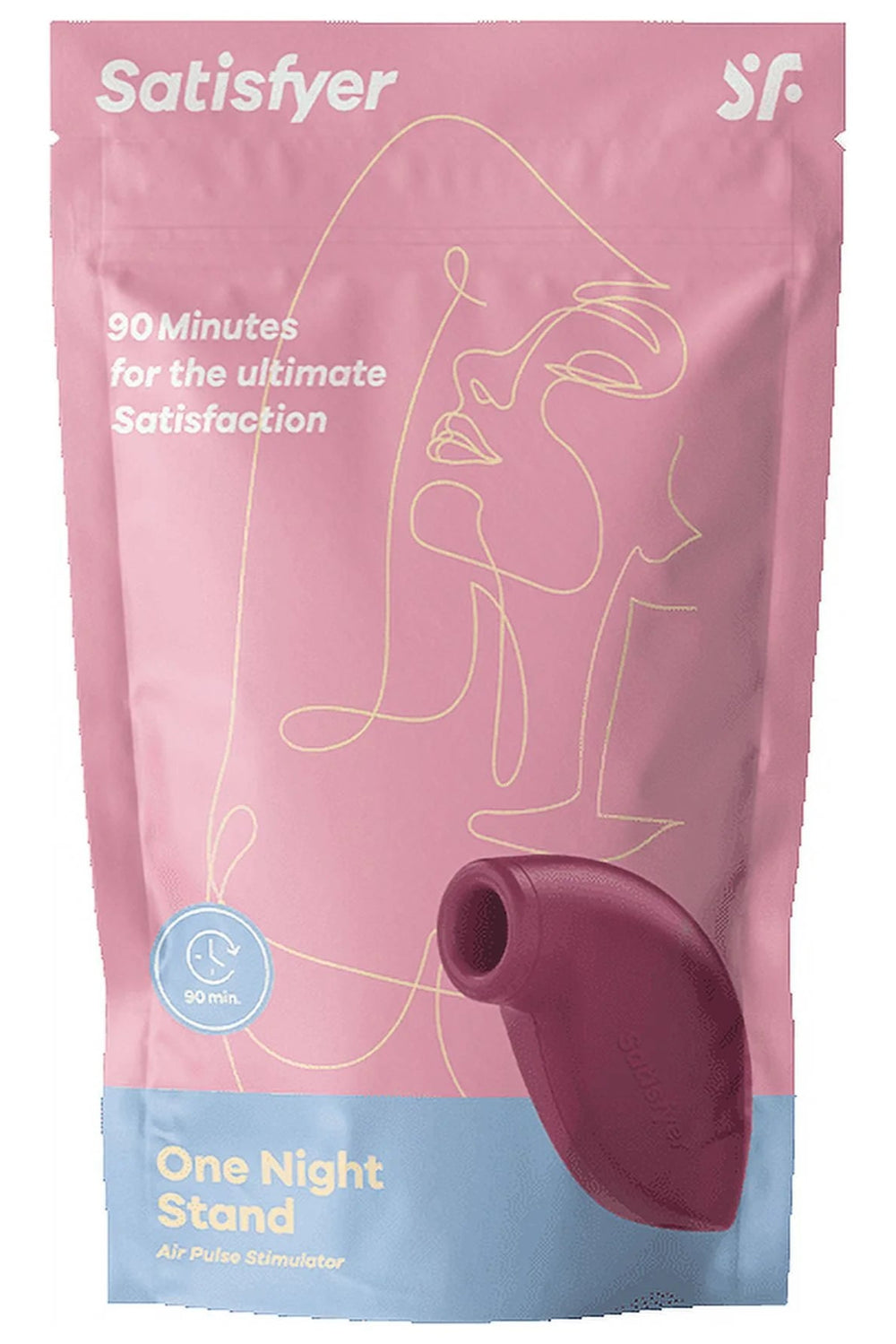 Satisfyer One Night Stand disposable clitoral stimulator with suction and pressure-wave technology, shown in sleek design.