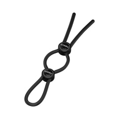 Detail of the FORGE Double Adjustable Lasso Silicone Cock Ring - Black, highlighting its silicone material and adjustable cock ring design.