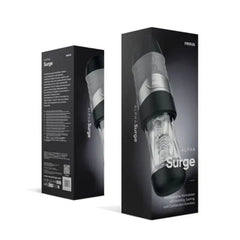 Close-up view of the Nexus Alpha Surge Masturbator controls highlighting its six powerful modes of suction and rotation.
