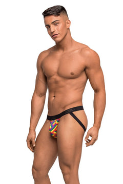 Male Power Printed Jock in Rainbow Pride Flag Print