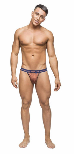 Male Power Clay Panel Jock Men's Jockstrap Underwear in clay, featuring a supportive pouch, sheer side panels and open-back panel jock design