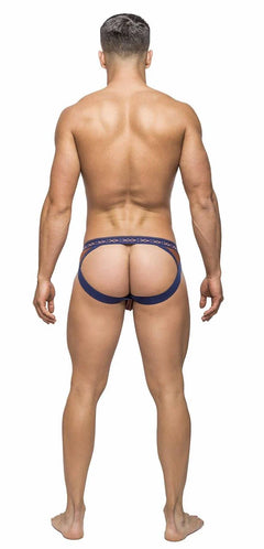 Male Power Clay Panel Jock Men's Jockstrap Underwear, luxury men's panel jock with patterned waistband, plush leg bands and revealing open-back fit