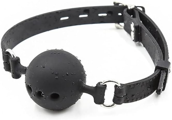 Silicone breathable ball gag by Scandals with faux stitching, lockable design, available in small, medium, and large sizes.