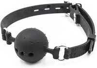 Elegant silicone breathable ball gag, adorned with droplets, showcasing its unique design and quality craftsmanship, ideal for bondage enthusiasts.