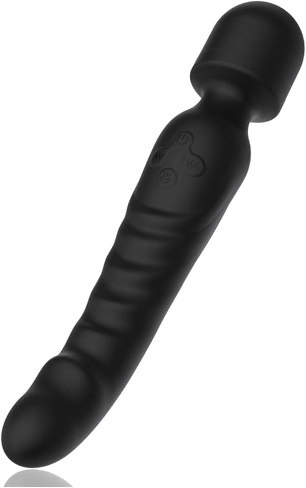 Double-Ended Waterproof Wand & Dildo Vibrator – Heating, 7 Speeds, Flexible Silicone Design