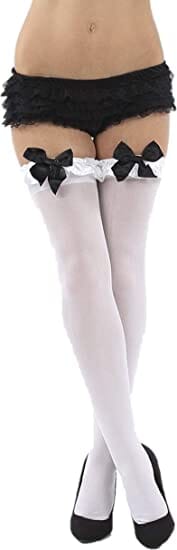 Garter Top Stockings with Bow White/Black