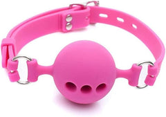 Elegant Silicone Breathable Ball Gag by Scandals, featuring a comfortable design with faux stitching detail, available in small, medium, and large sizes.