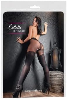 Cottelli Crotchless Pantyhose - Seductive Over-the-Knee Black Tights with Opaque Design