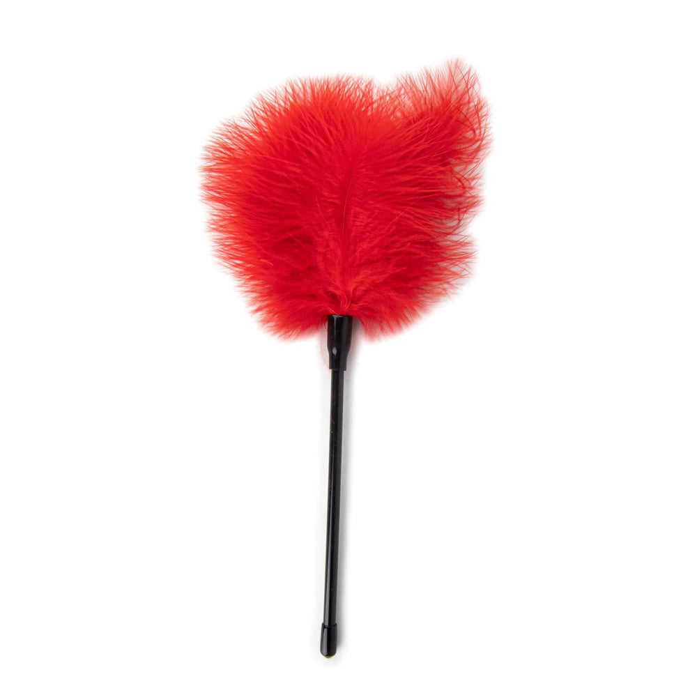 Red feather tickler from Scandals, soft feathered massage and teasing tool for intimate pleasure.