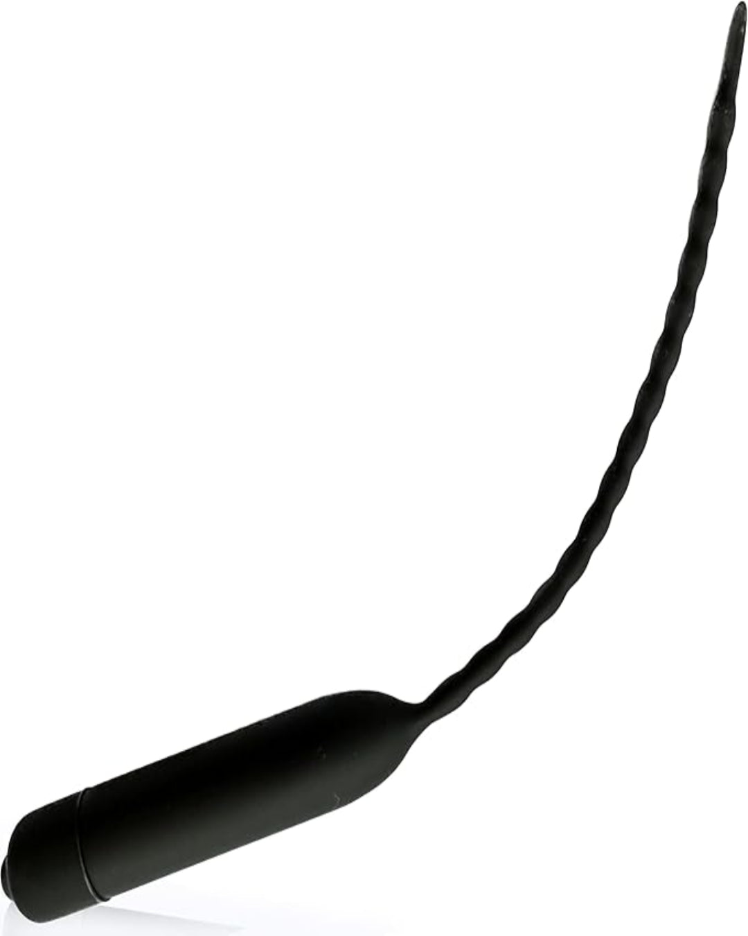 Scandals vibrating sounding rod with 10 functions, flexible beaded silicone dilator for beginners, shown with textured beaded design.