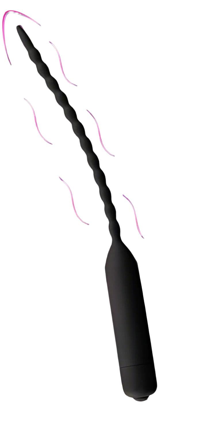 a black vibrating sounding rod with vibration  coming out of it