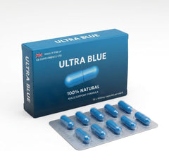 Ultra Blue Premium 400mg male health support herbal capsules from GB Supplements, designed as aphrodisiacs and enhancers.