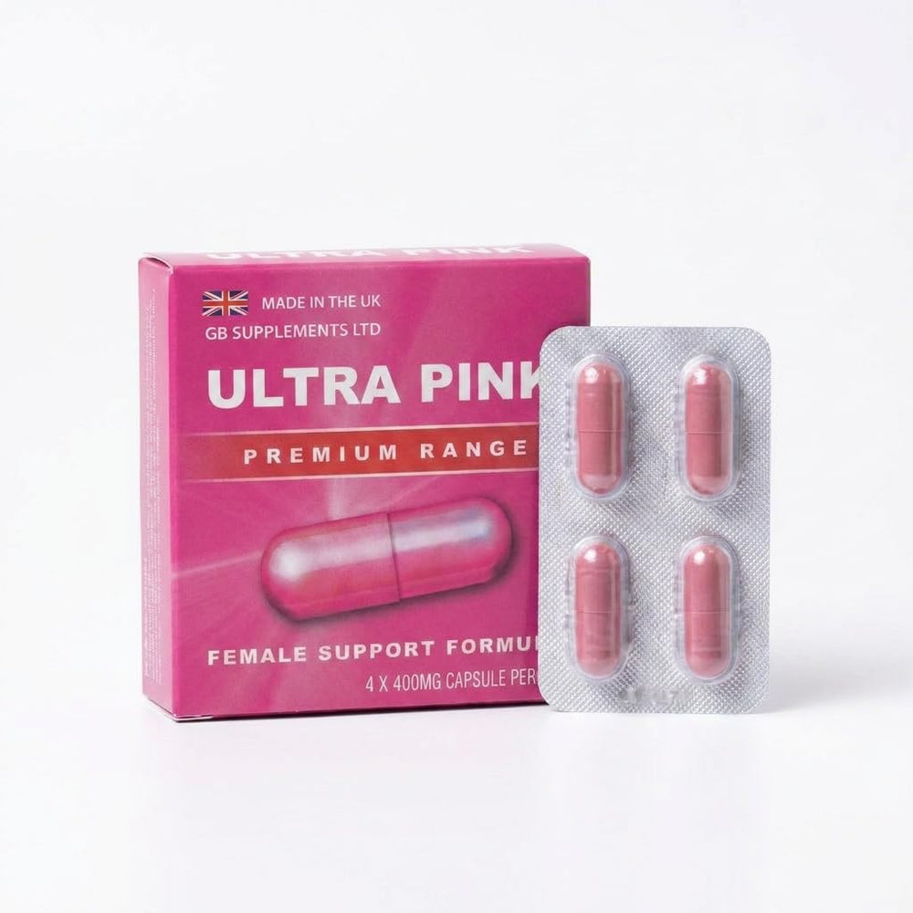 Ultra Pink Premium 400mg female sexual support capsules by GB Supplements, herbal aphrodisiacs and enhancer supplement.